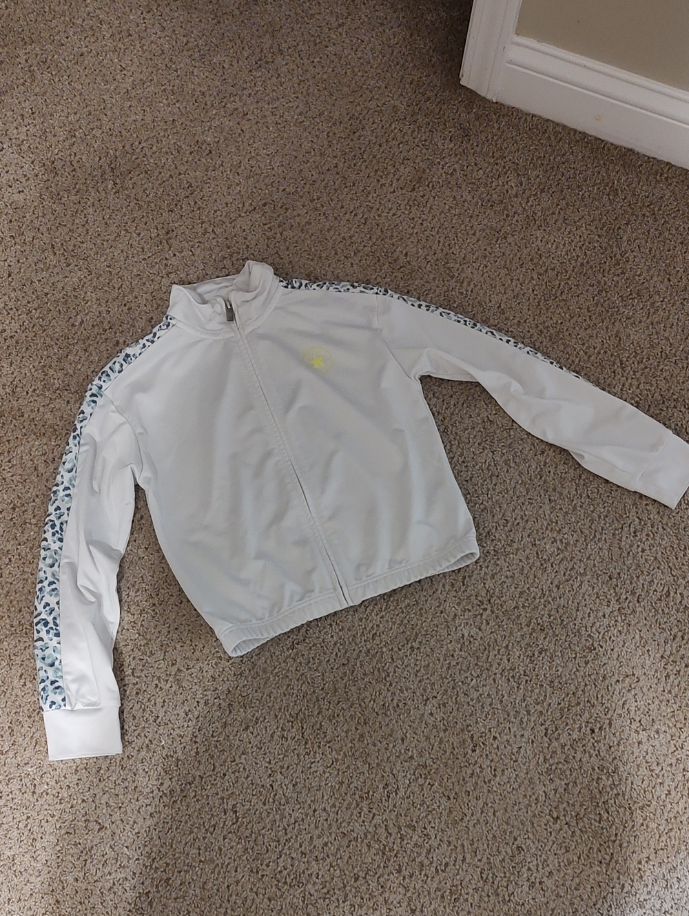 Converse White Bomber Jacket with Leopard-Trimmed Sleeves